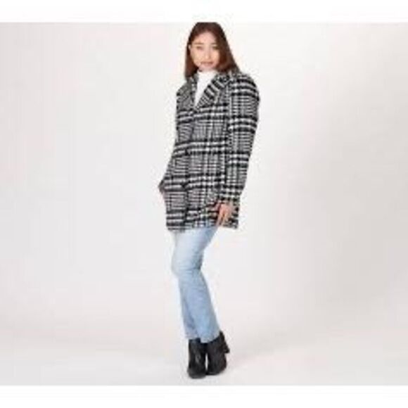 Susan Graver 1X Houndstooth Plaid Longline Peacoat Black White Academia Prep - Picture 3 of 16